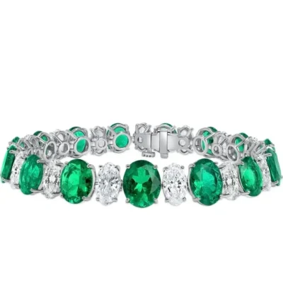 Emerald Bay Oval Diamond and Emerald Bracelet