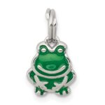 Sterling Silver Frog Charm with Green Enamel