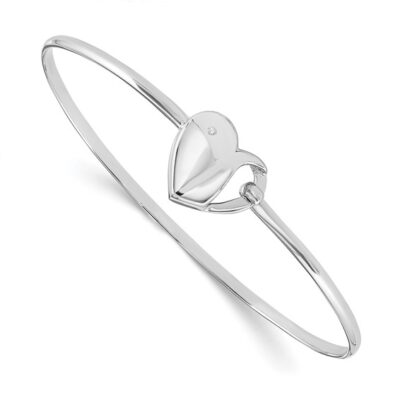 Silver Heart Bangle with Diamond Accent