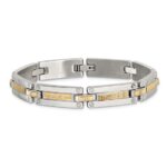 Steel and Diamond Mens Bracelet with Basket Weave Pattern