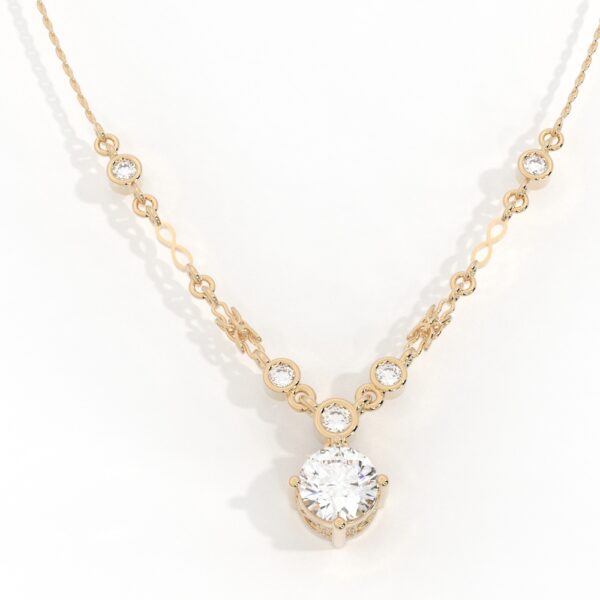 Diamond pendant in 18k yellow gold basket and bevel set accents