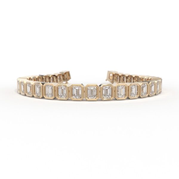 Diamond Bezel Bracelet Emerald or Radiant Cut in 14k Yellow Gold
